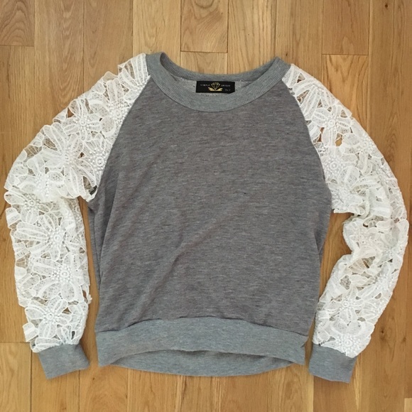 Romantic Sweater with White Lace Sleeves - Picture 1 of 7